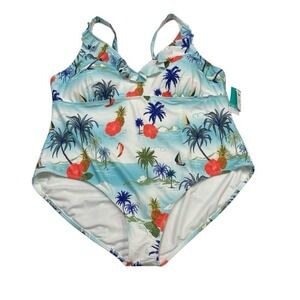 Outdoor‎ Oasis Swimsuit Womens 2X Tropical Island Print 1 Piece Vacation Beach